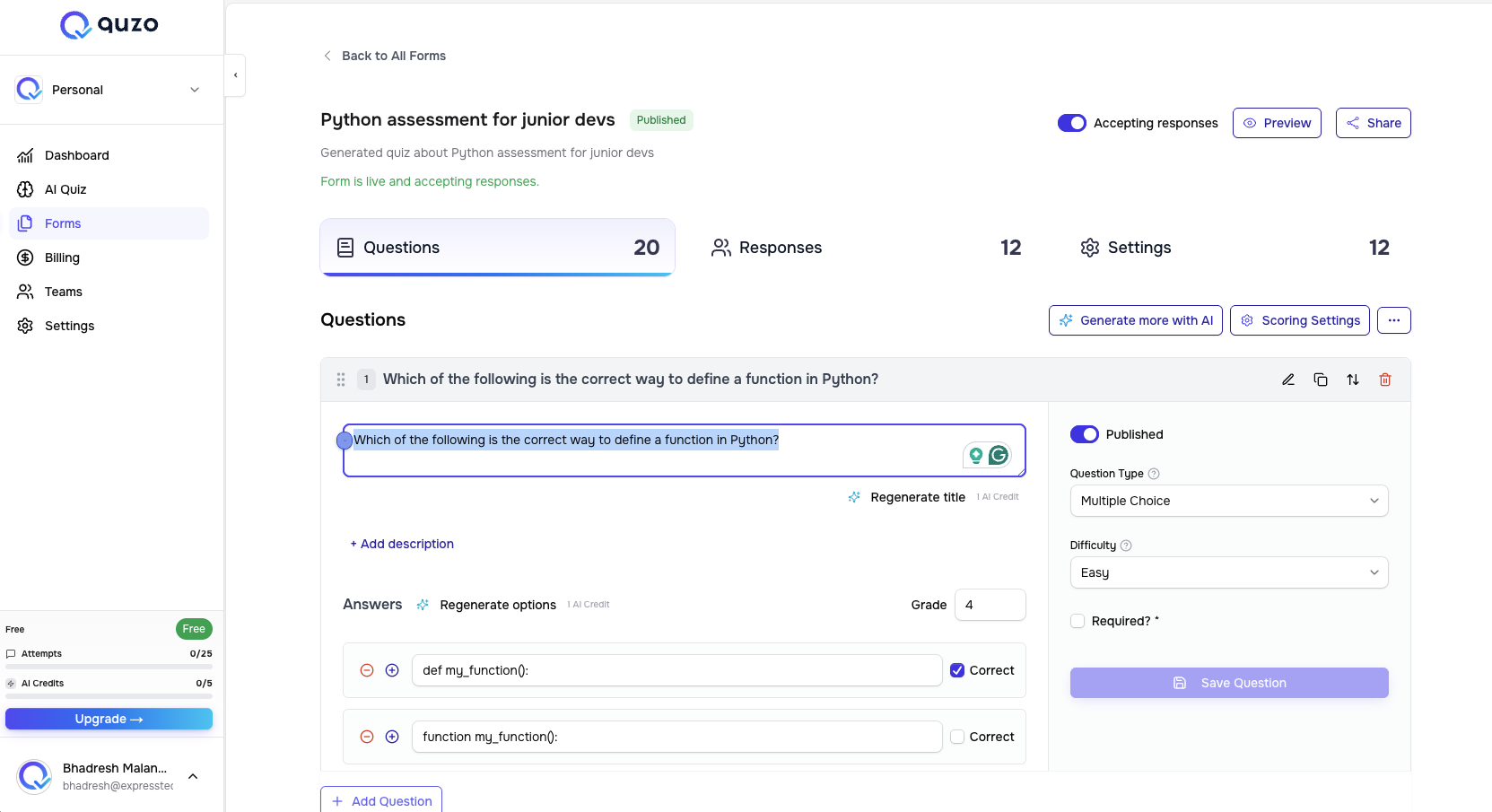Quzo.ai — Form builder